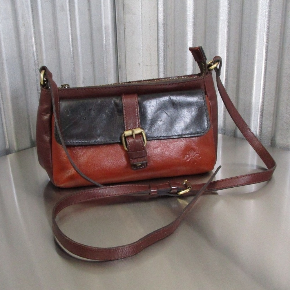 Patricia Nash Crossbody Bag Womens Small Brown Leather Buckle Flap Zipper
